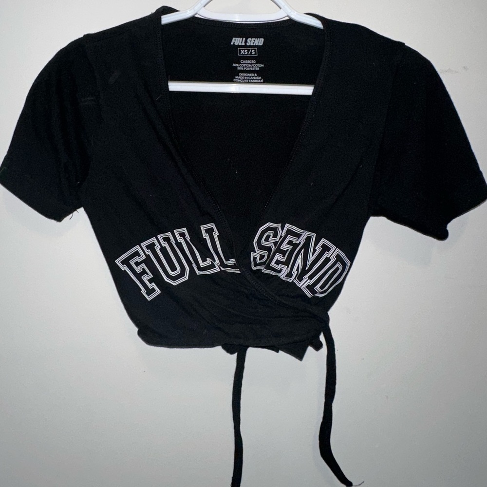 FULL SEND, tie together crop top.